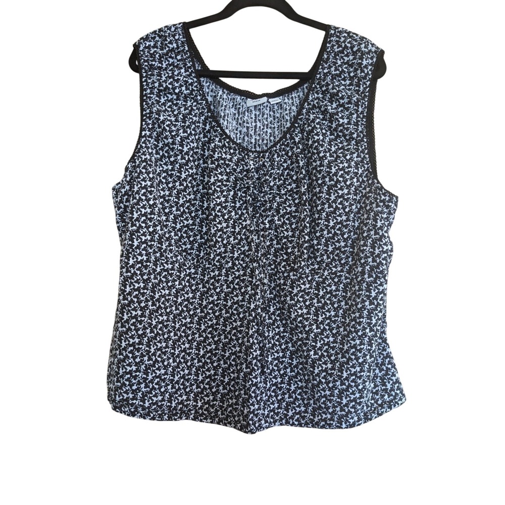 Cato Woman Black White Abstract Floral Sleeveless‎ Tank Top Blouse Plus 26/28W